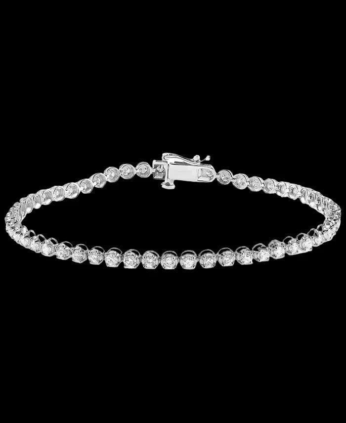 14K White Gold 4 Prong Round CVD Lab Diamond Tennis Bracelet - 1.00 Cts