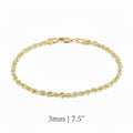 14K Yellow Gold Rope Bracelet 7.5”