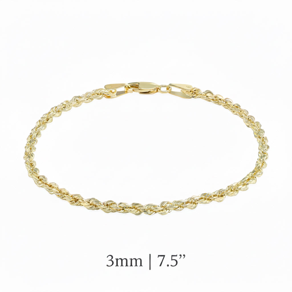 14K Yellow Gold Rope Bracelet 7.5”
