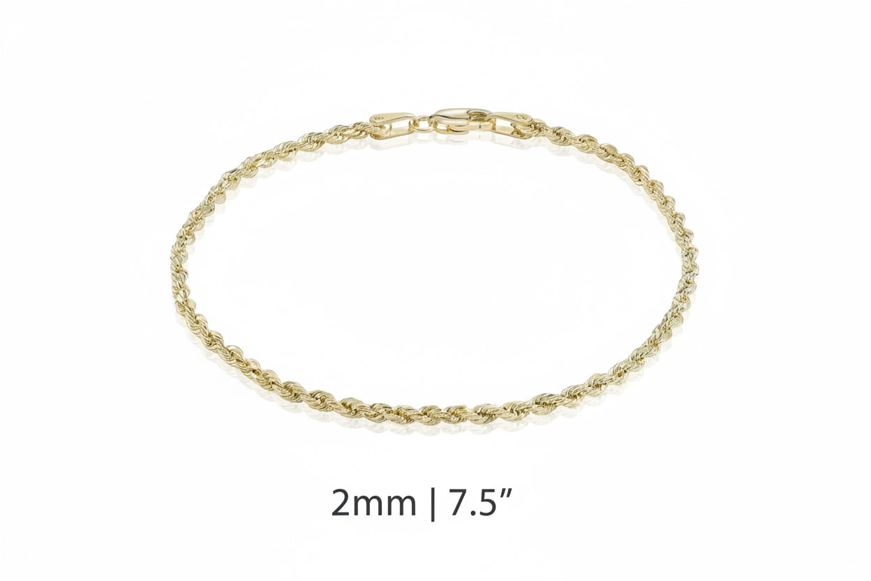 14K Yellow Gold Rope Bracelet 7.5”