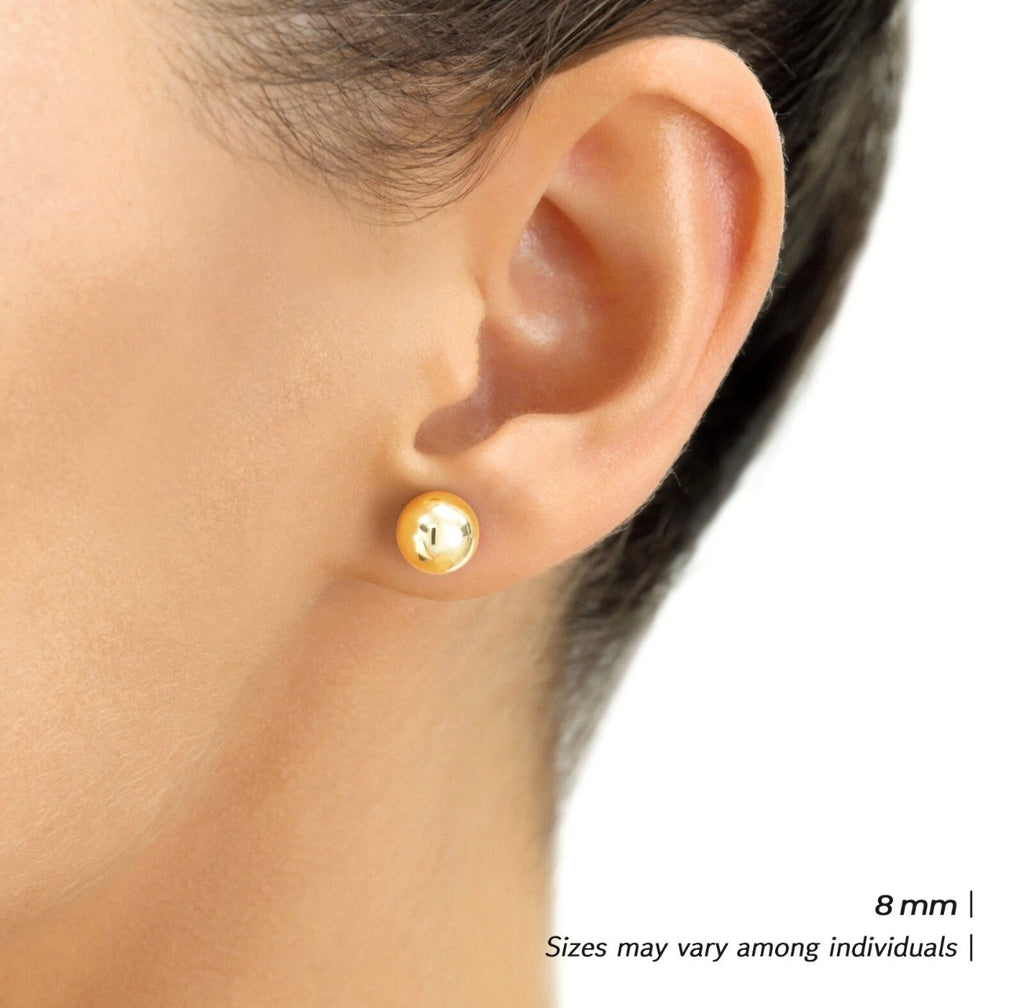 14k Yellow Gold Ball Stud Earrings with Gold Silicone Backing 8mm