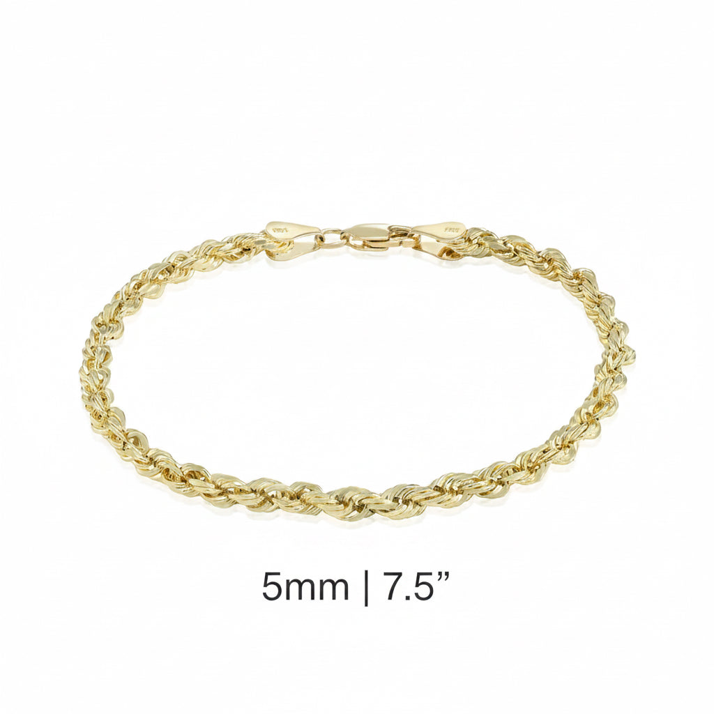 14K Yellow Gold Rope Bracelet 7.5”